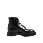 Dolce & Gabbana Black Leather Logo Ankle Boots Lace Up Shoes MV7391-42