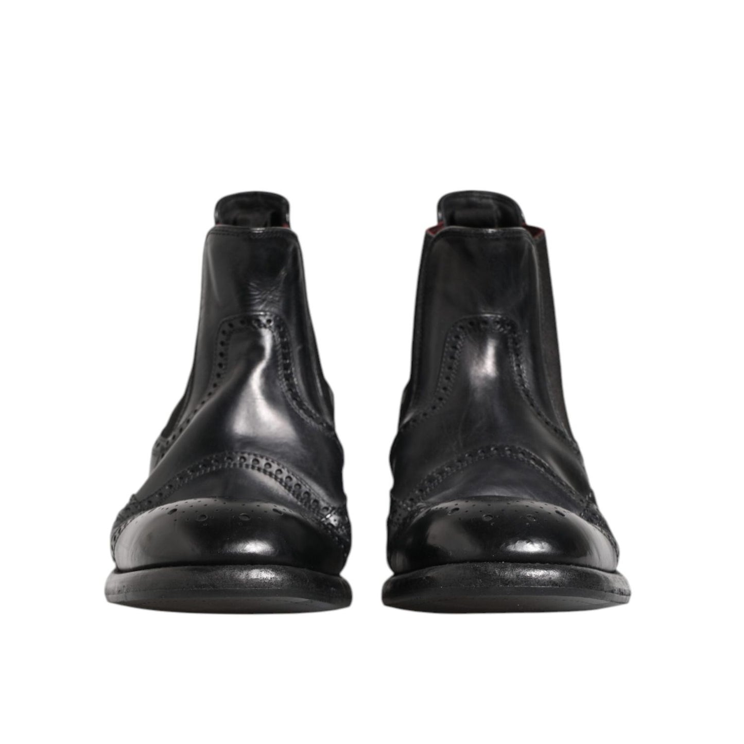 Dolce & Gabbana Black Leather Ankle Boots Slip On Shoes MV7402-40
