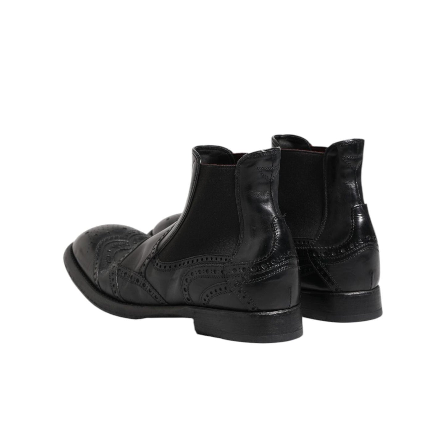 Dolce & Gabbana Black Leather Ankle Boots Slip On Shoes MV7402-40