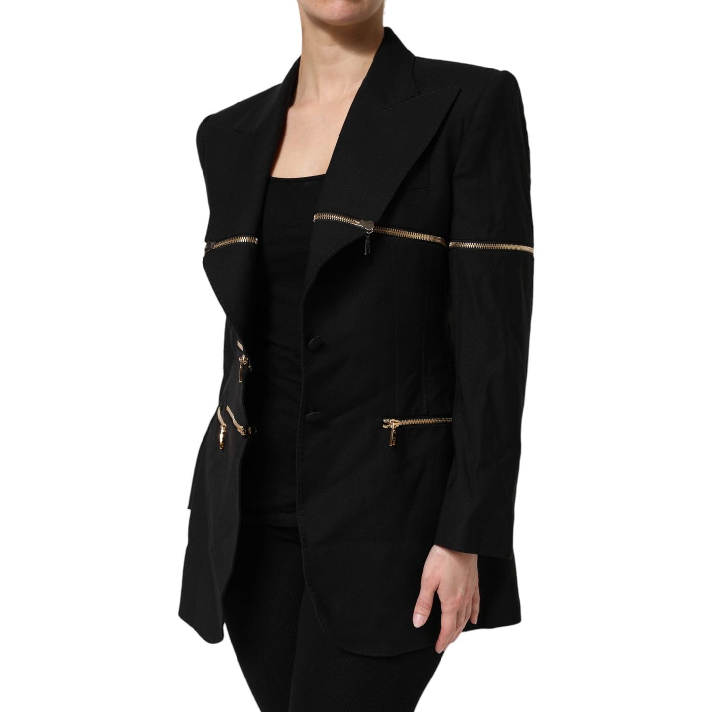 Dolce & Gabbana Black Wool Zipper Detailing Blazer Jacket JKT41464-38