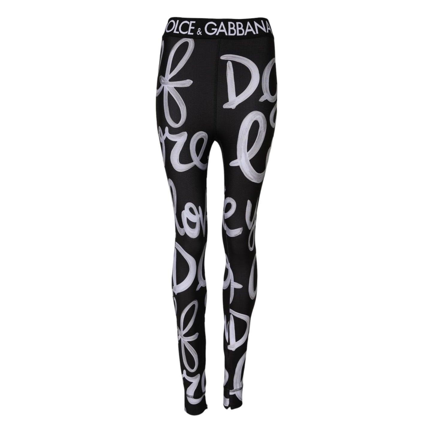 Dolce & Gabbana Black Polyester Logo Print Mid Waisted Pants PAN76300-38