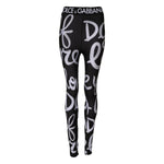 Dolce & Gabbana Black Polyester Logo Print Mid Waisted Pants PAN76300-38