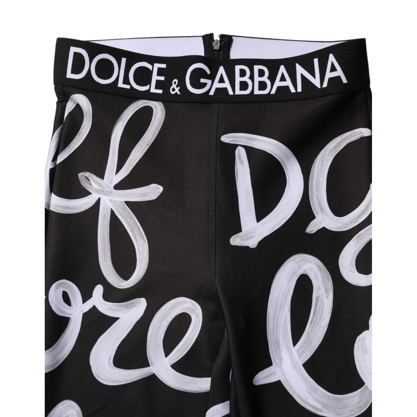 Dolce & Gabbana Black Polyester Logo Print Mid Waisted Pants PAN76300-38