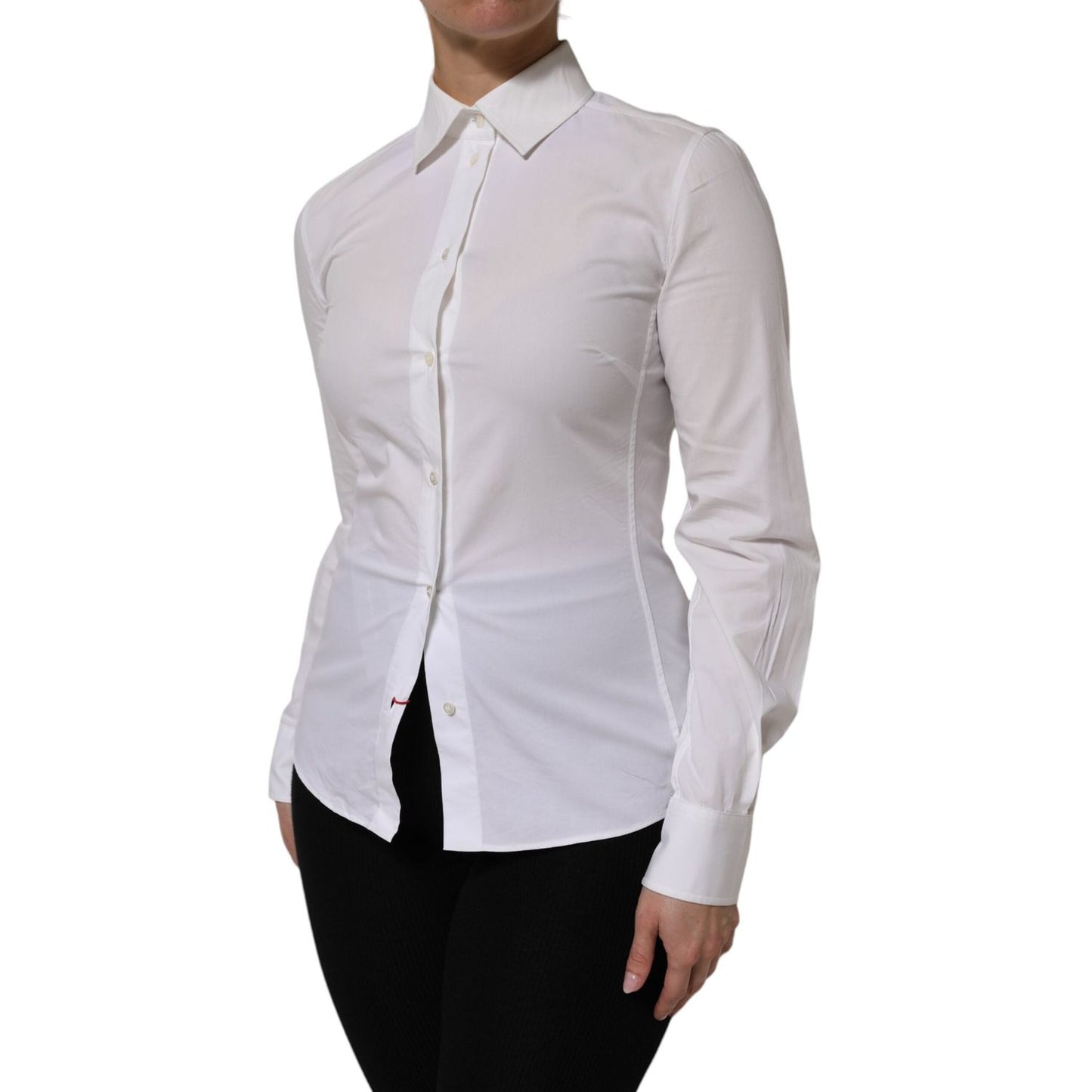 Dolce & Gabbana White Cotton Collared Long Sleeves Top Shirt TSH90560-38