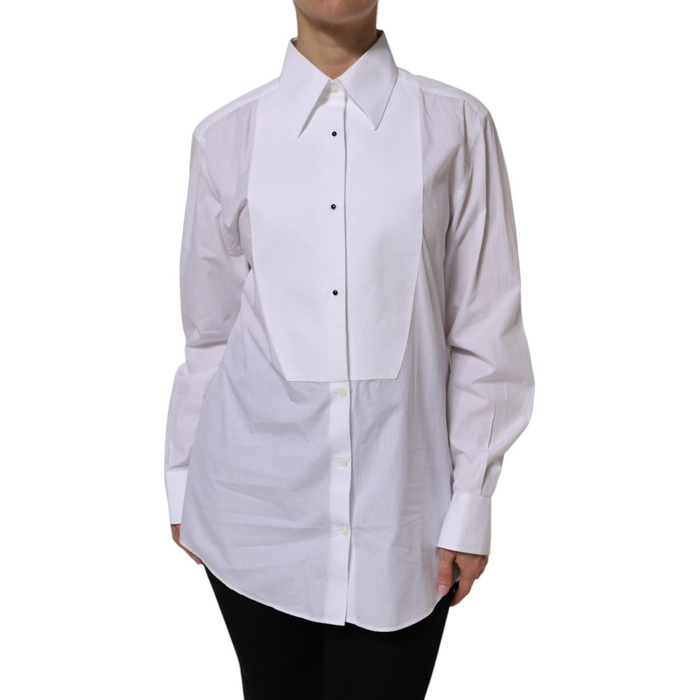 Dolce & Gabbana White Cotton Long Sleeves Collared Top Shirt TSH90564-44