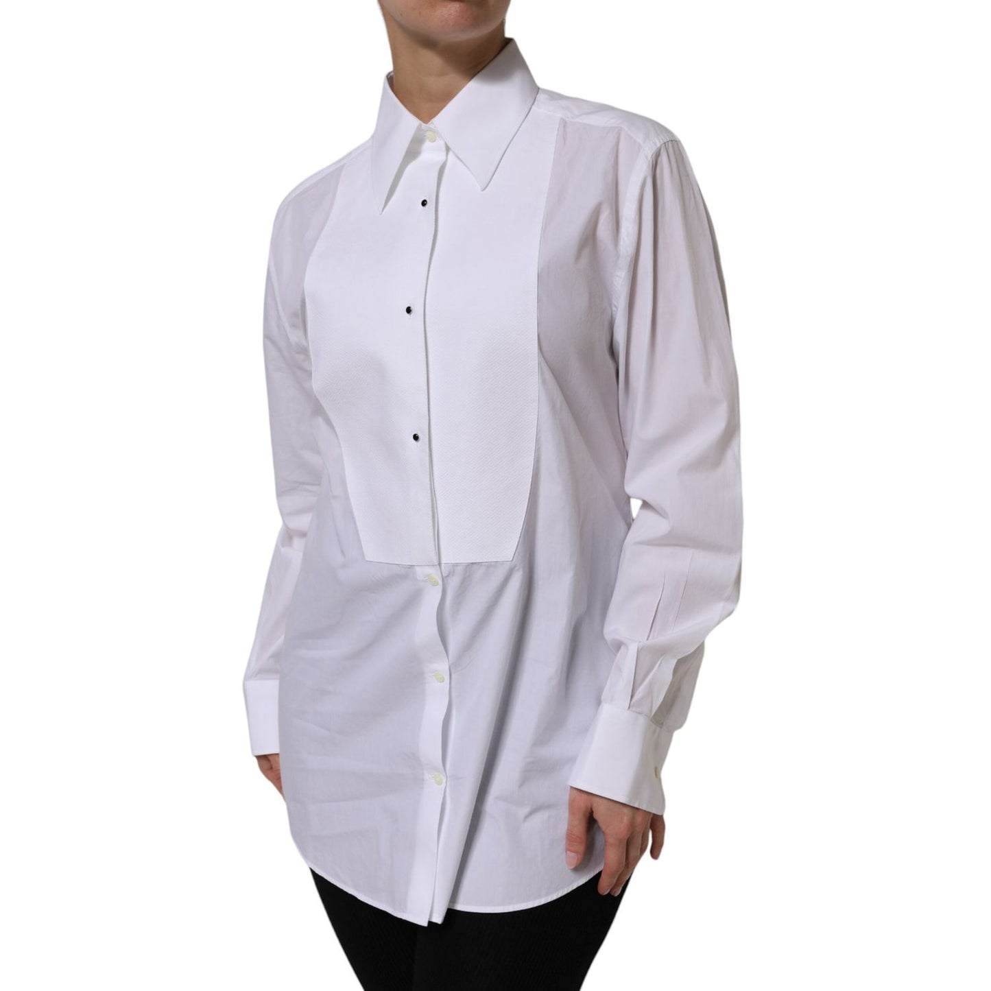 Dolce & Gabbana White Cotton Long Sleeves Collared Top Shirt TSH90564-44