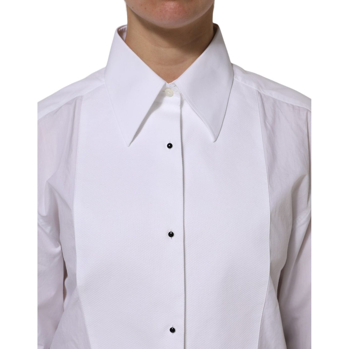 Dolce & Gabbana White Cotton Long Sleeves Collared Top Shirt TSH90564-44