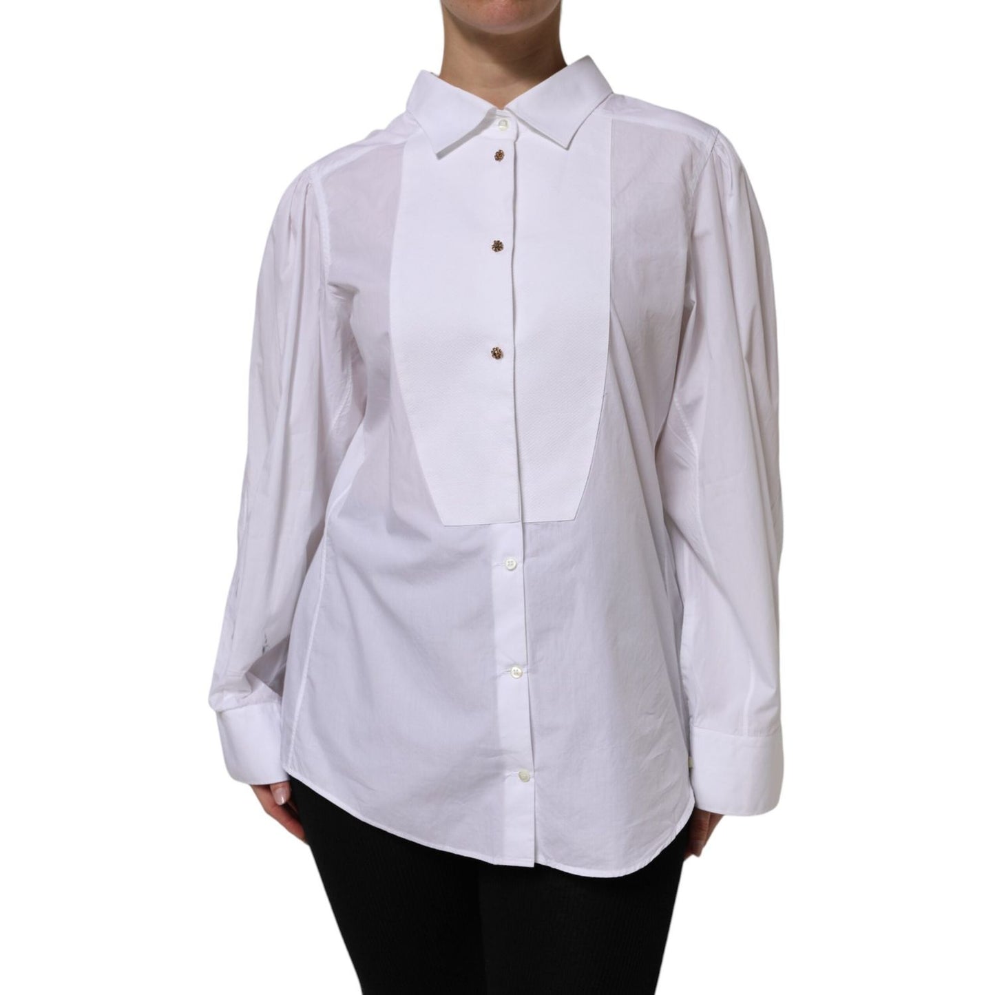 Dolce & Gabbana White Cotton Long Sleeves Formal Top Shirt TSH90565-38