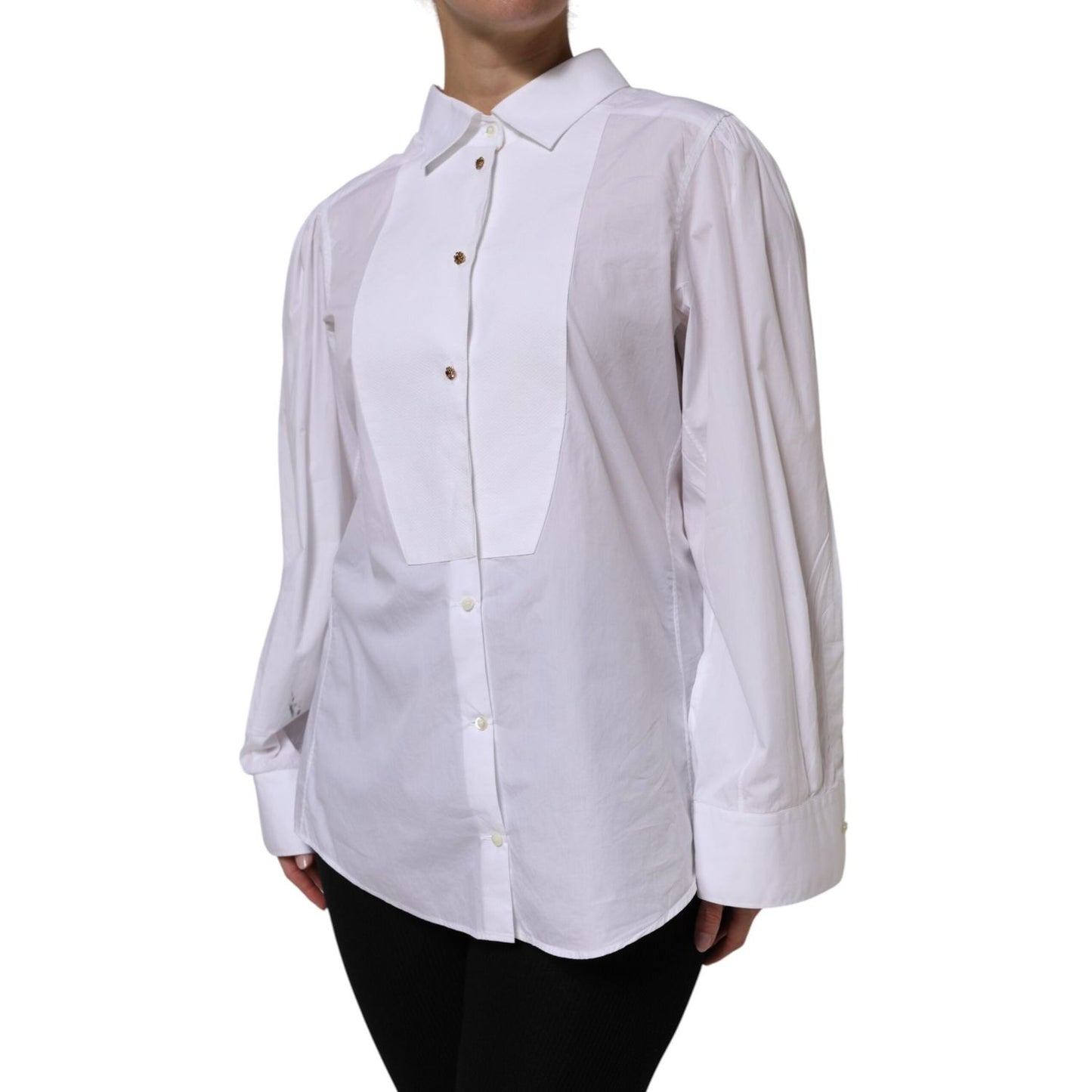 Dolce & Gabbana White Cotton Long Sleeves Formal Top Shirt TSH90565-38