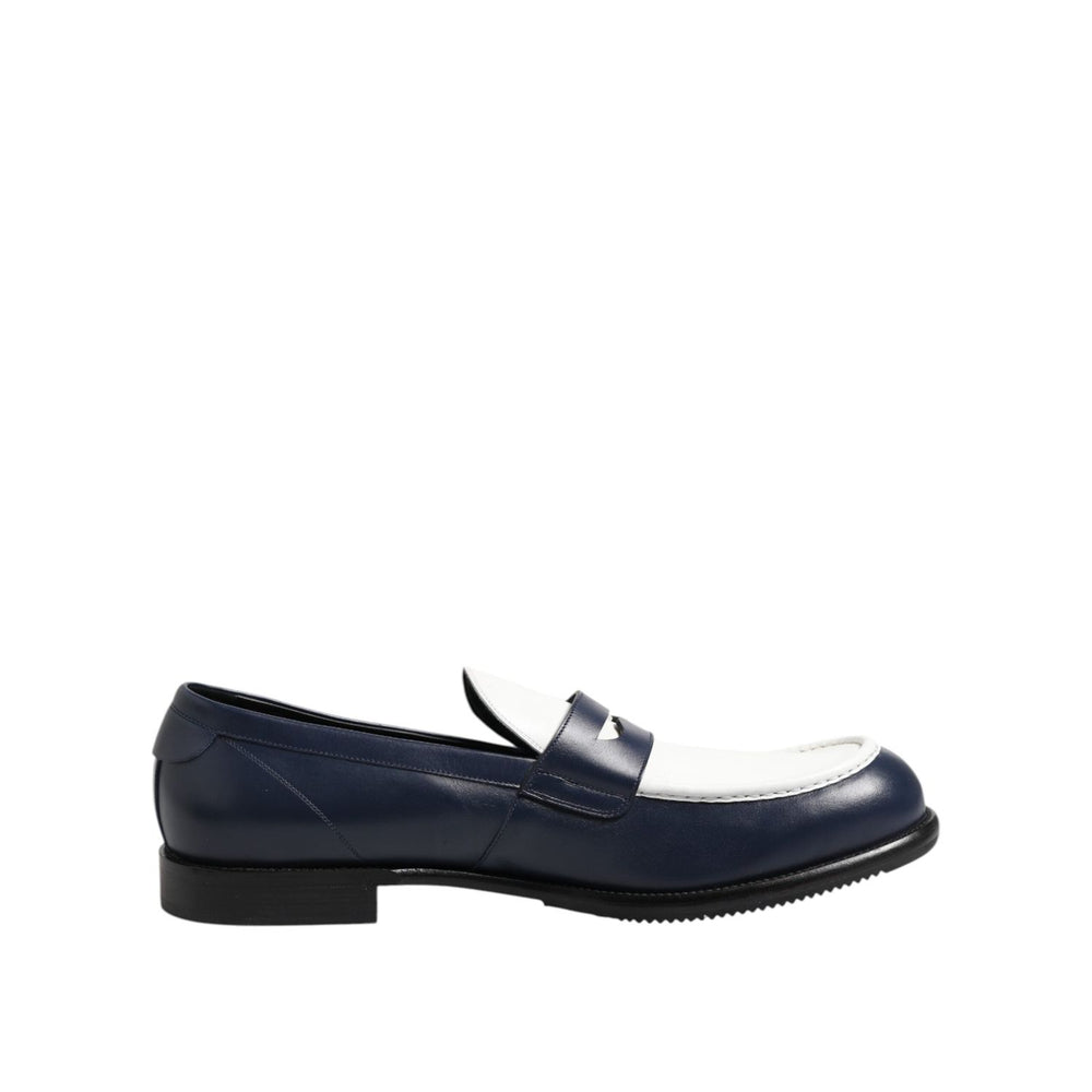 Dolce & Gabbana Black White Leather Slip On Loafers Men Dress Shoes