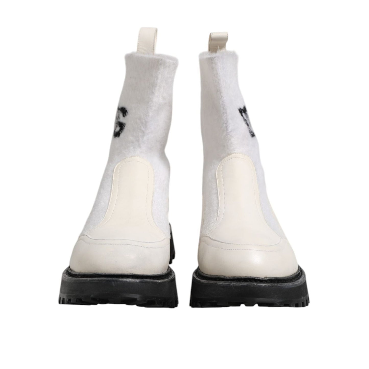 Dolce & Gabbana White Beige DG Logo Mid Calf Boots Shoes MV7508-44