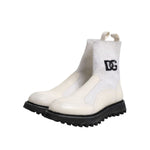 Dolce & Gabbana White Beige DG Logo Mid Calf Boots Shoes MV7508-44