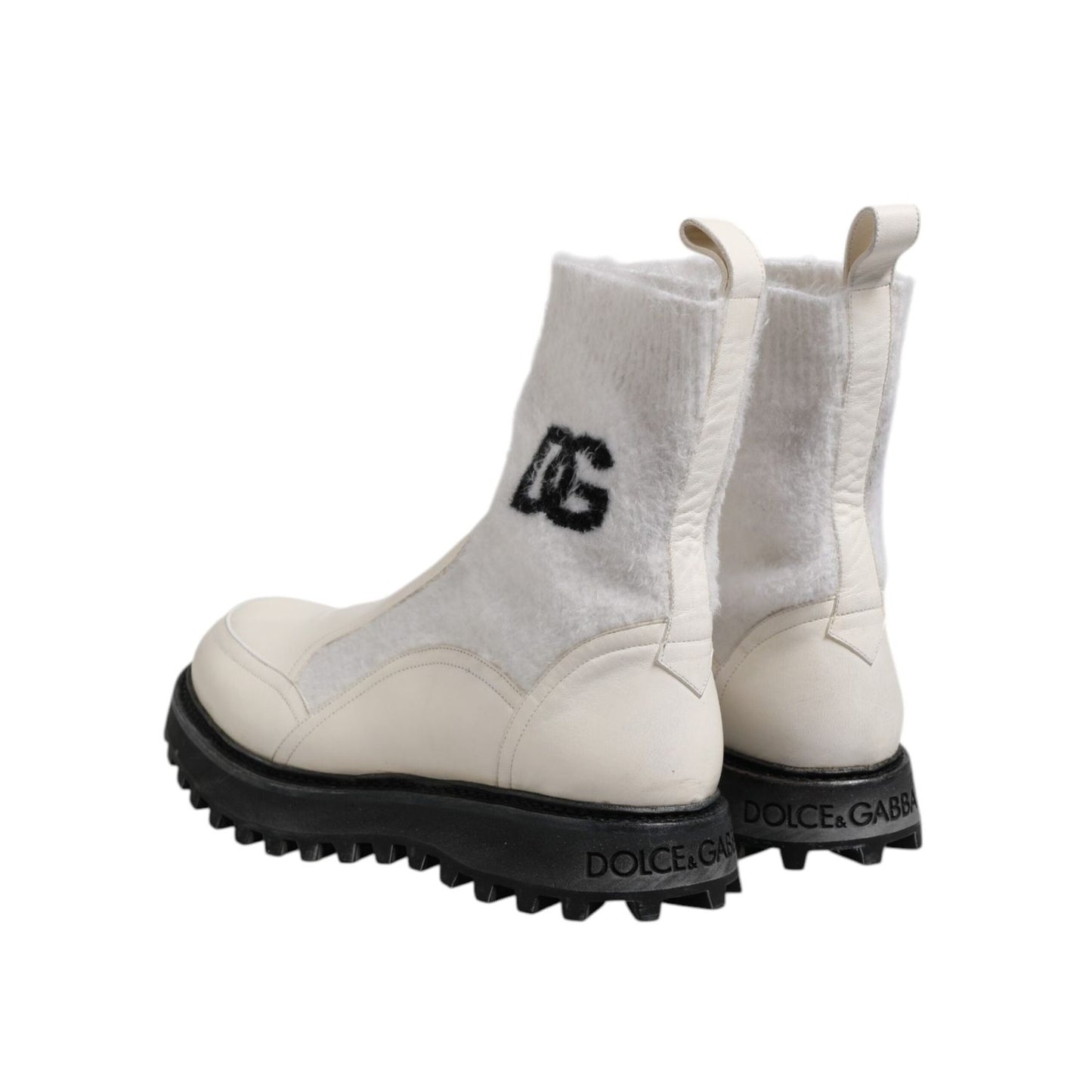 Dolce & Gabbana White Beige DG Logo Mid Calf Boots Shoes MV7508-44