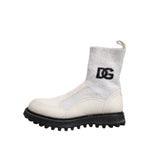 Dolce & Gabbana White Beige DG Logo Mid Calf Boots Shoes MV7508-44