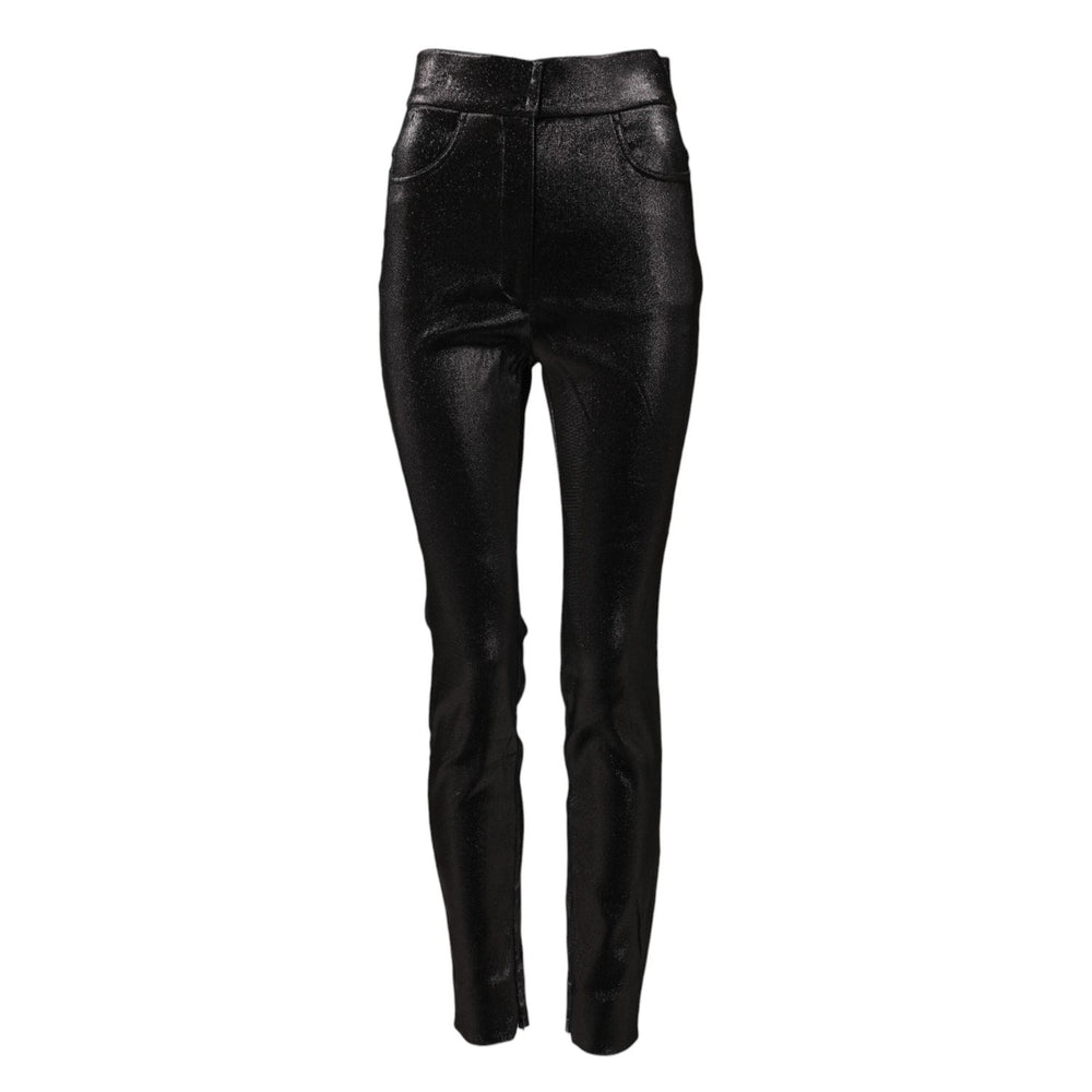 Dolce & Gabbana Black Cotton Stretch Silver Lurex Thread Pants PAN75097-40