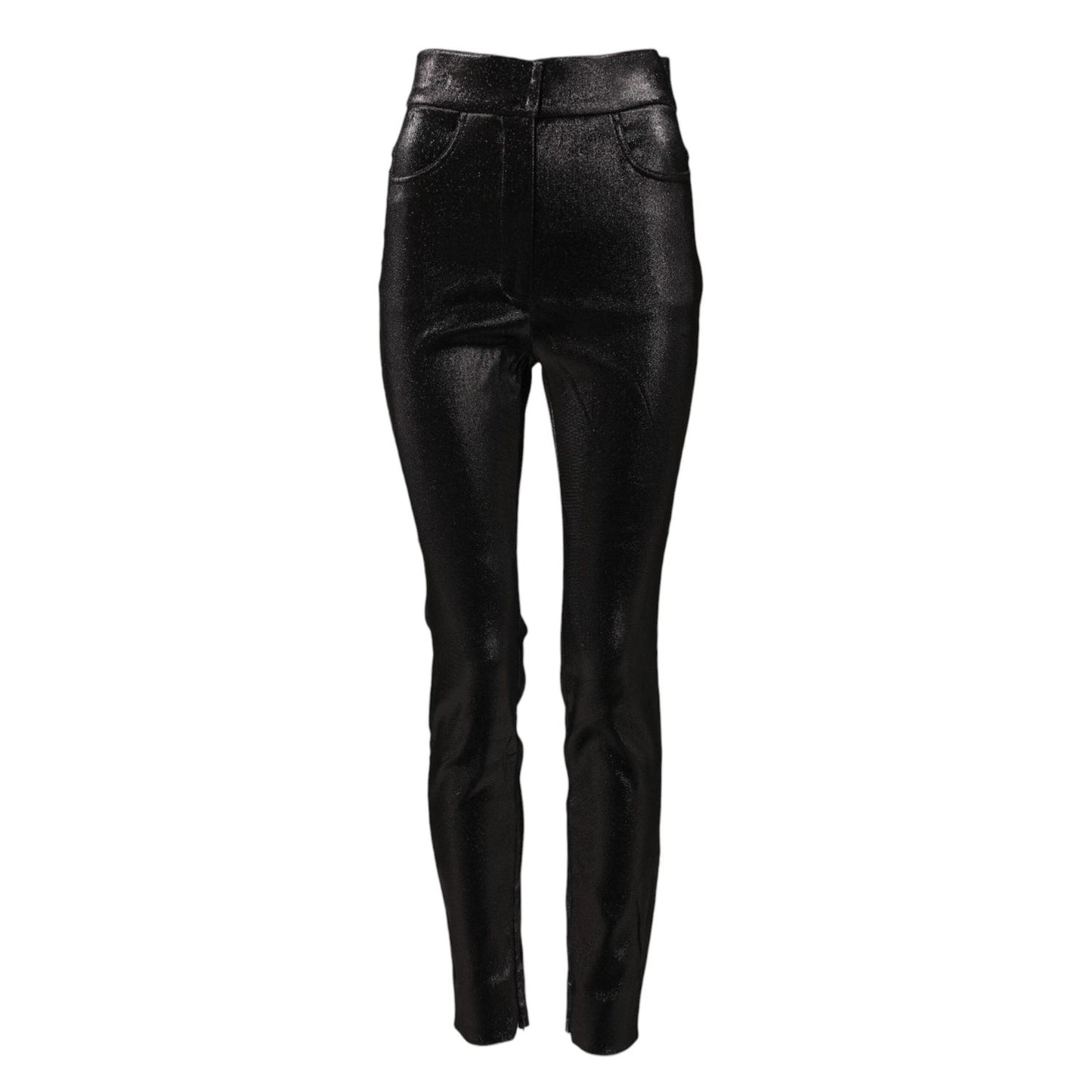 Dolce & Gabbana Black Cotton Stretch Silver Lurex Thread Pants PAN75097-40