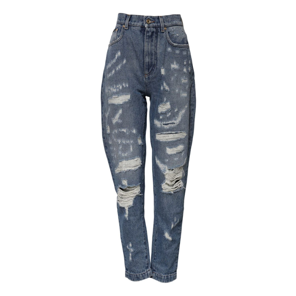 Dolce & Gabbana Blue Cotton Tattered High Waist Denim Jeans PAN75100-38