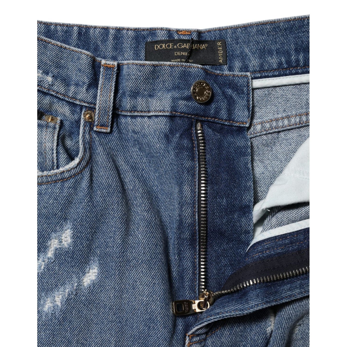 Dolce & Gabbana Blue Cotton Tattered High Waist Denim Jeans PAN75100-38
