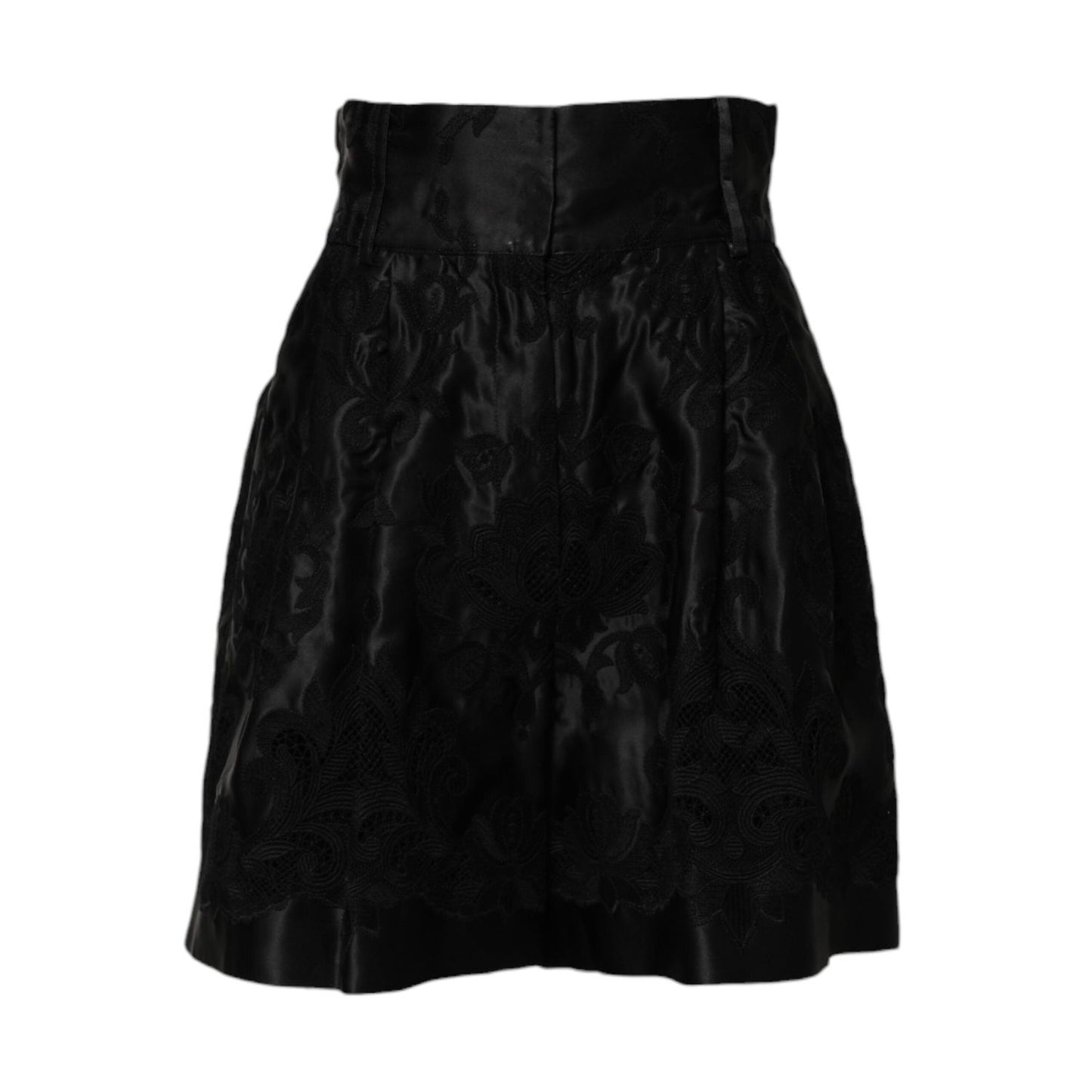 Dolce & Gabbana Black Floral Embroidery Silk High Waist Shorts PAN75542-40
