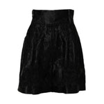 Dolce & Gabbana Black Floral Embroidery Silk High Waist Shorts PAN75542-40