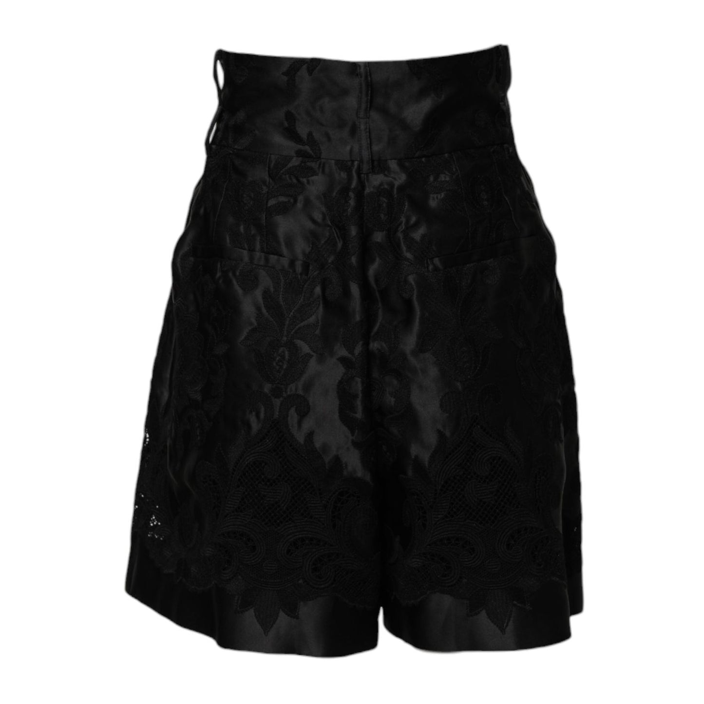 Dolce & Gabbana Black Floral Embroidery Silk High Waist Shorts PAN75542-40