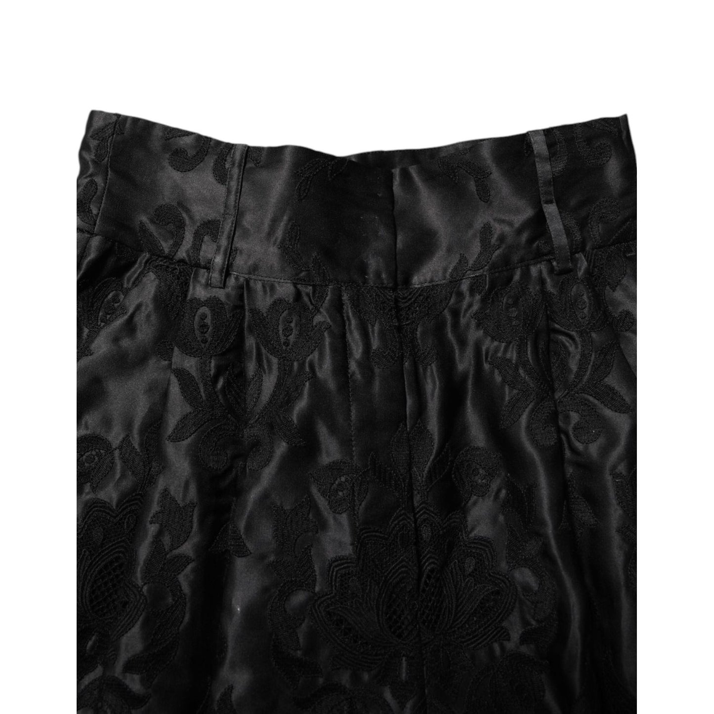 Dolce & Gabbana Black Floral Embroidery Silk High Waist Shorts PAN75542-40