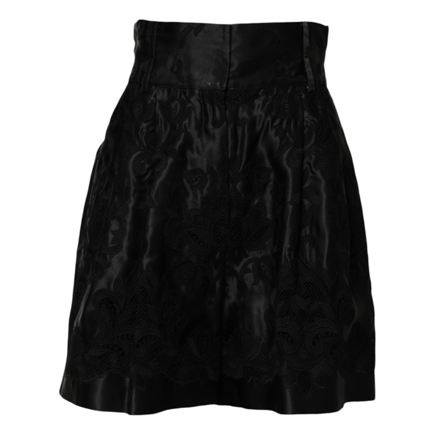 Dolce & Gabbana Black Floral Embroidery Silk High Waist Shorts PAN75542-40
