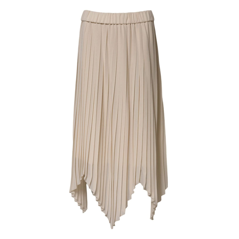 Peserico Beige Polyester Pleated A-line High Waist Midi Skirt