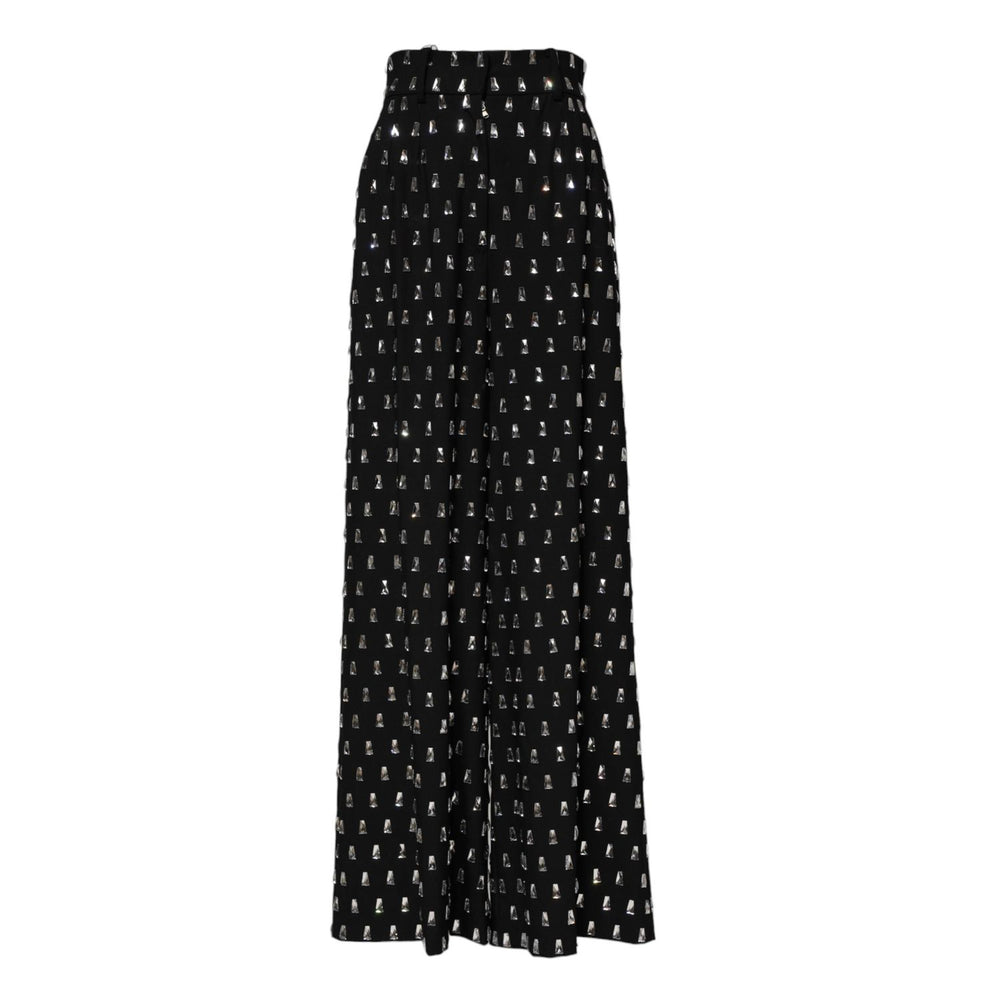 Dolce & Gabbana Black Crystal Embellished Wide Leg Pants PAN75527-40