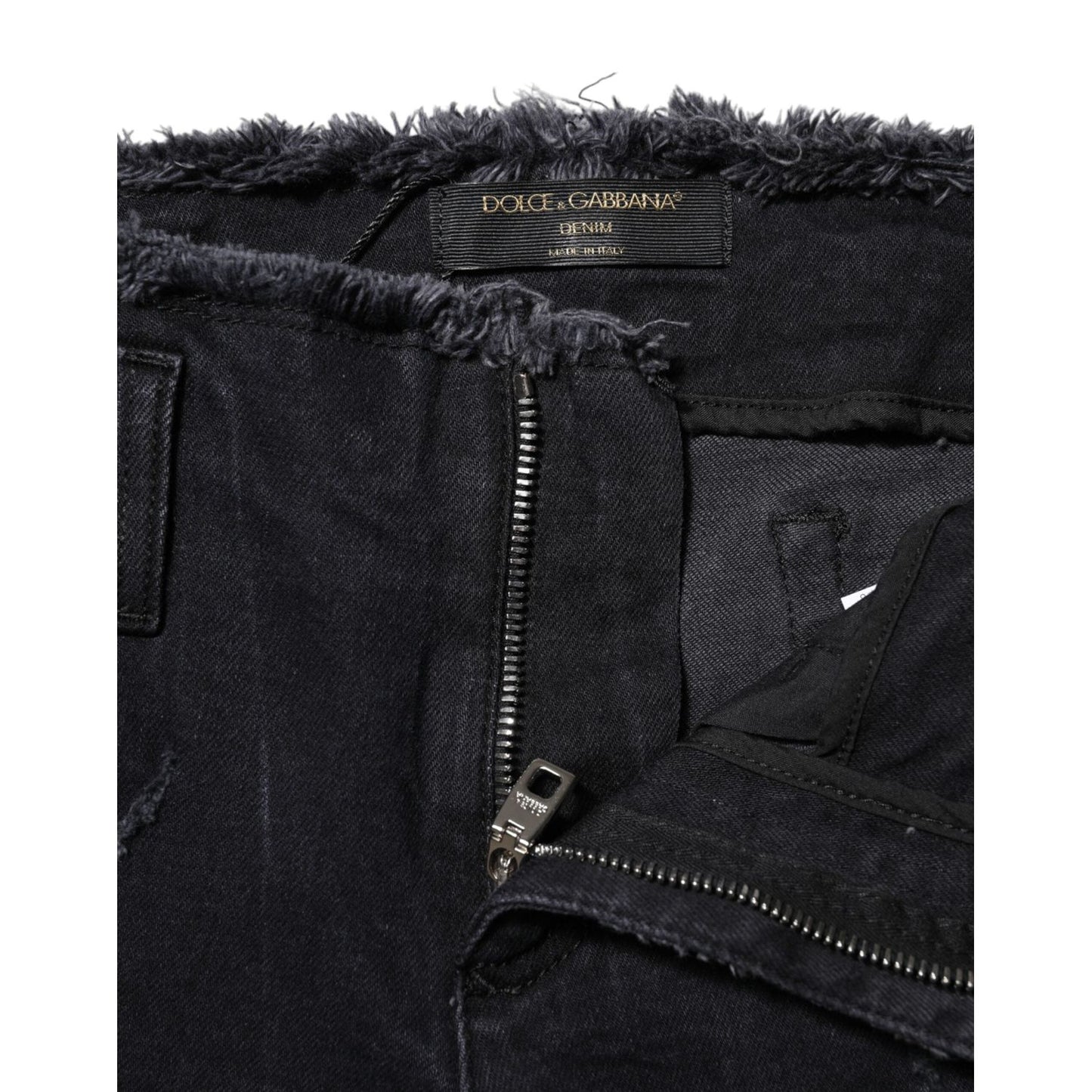 Dolce & Gabbana Black Cotton Tattered Skinny Denim Jeans PAN75633-40