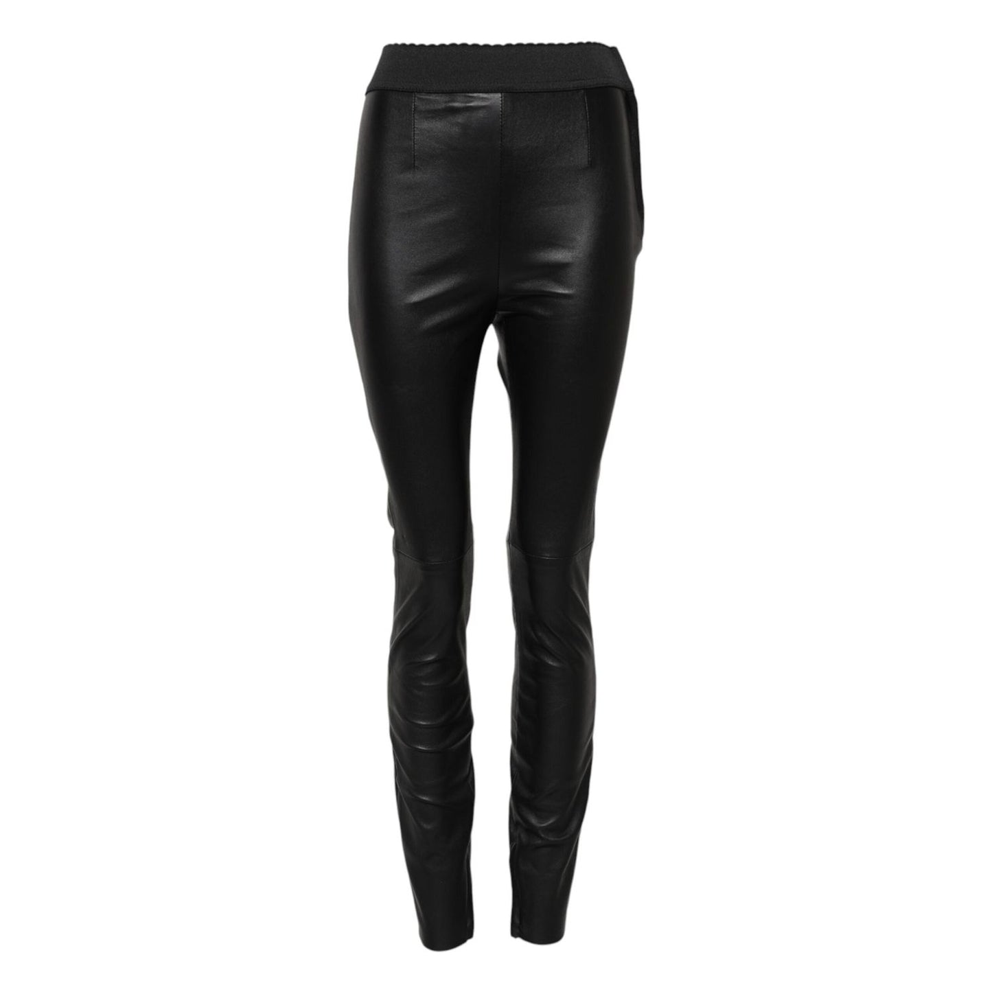Dolce & Gabbana Black Leather Elastic Waist Pants PAN75963-40