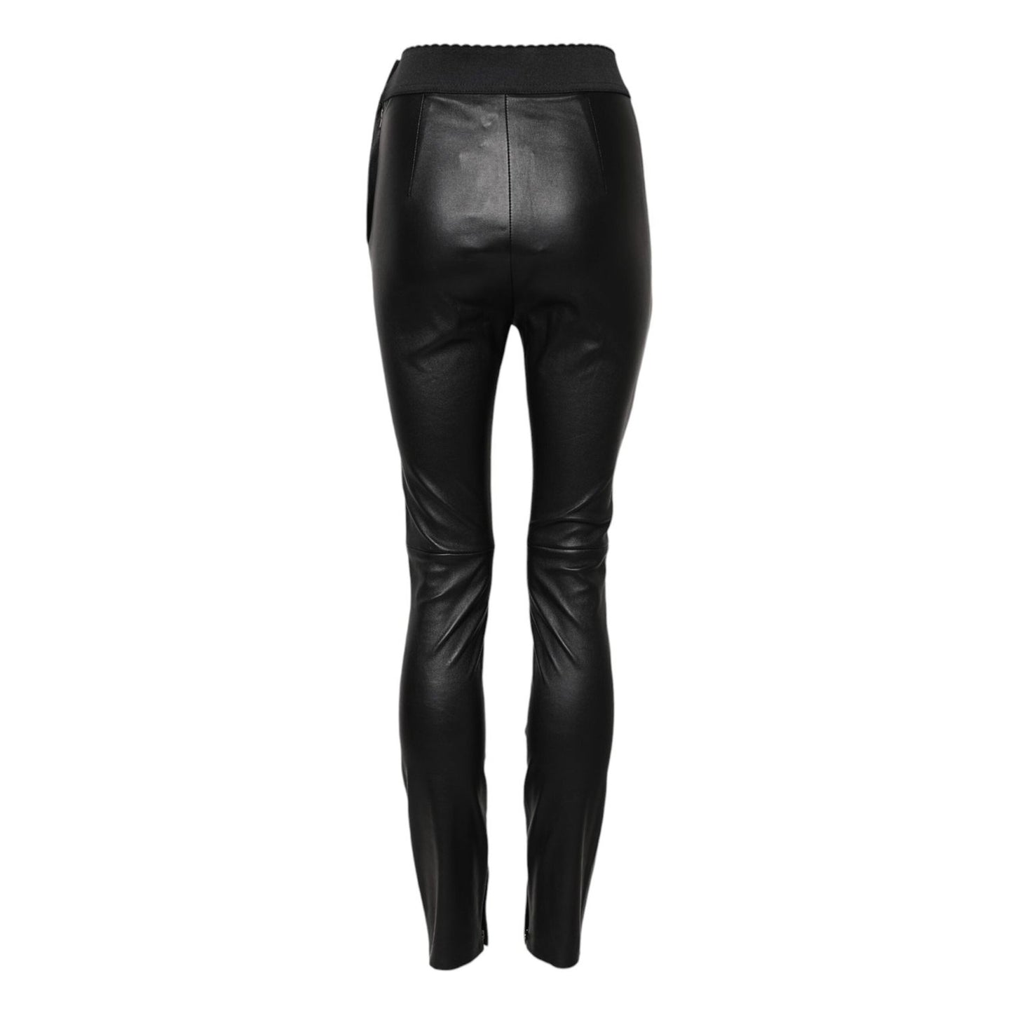 Dolce & Gabbana Black Leather Elastic Waist Pants PAN75963-40