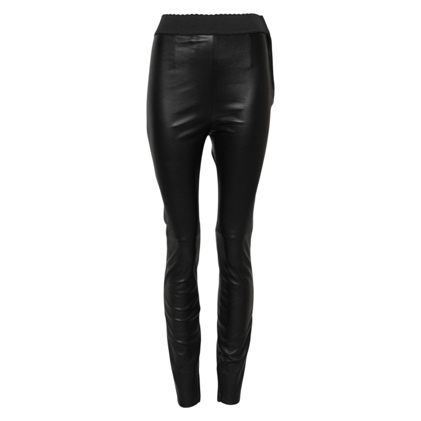 Dolce & Gabbana Black Leather Elastic Waist Pants PAN75963-40