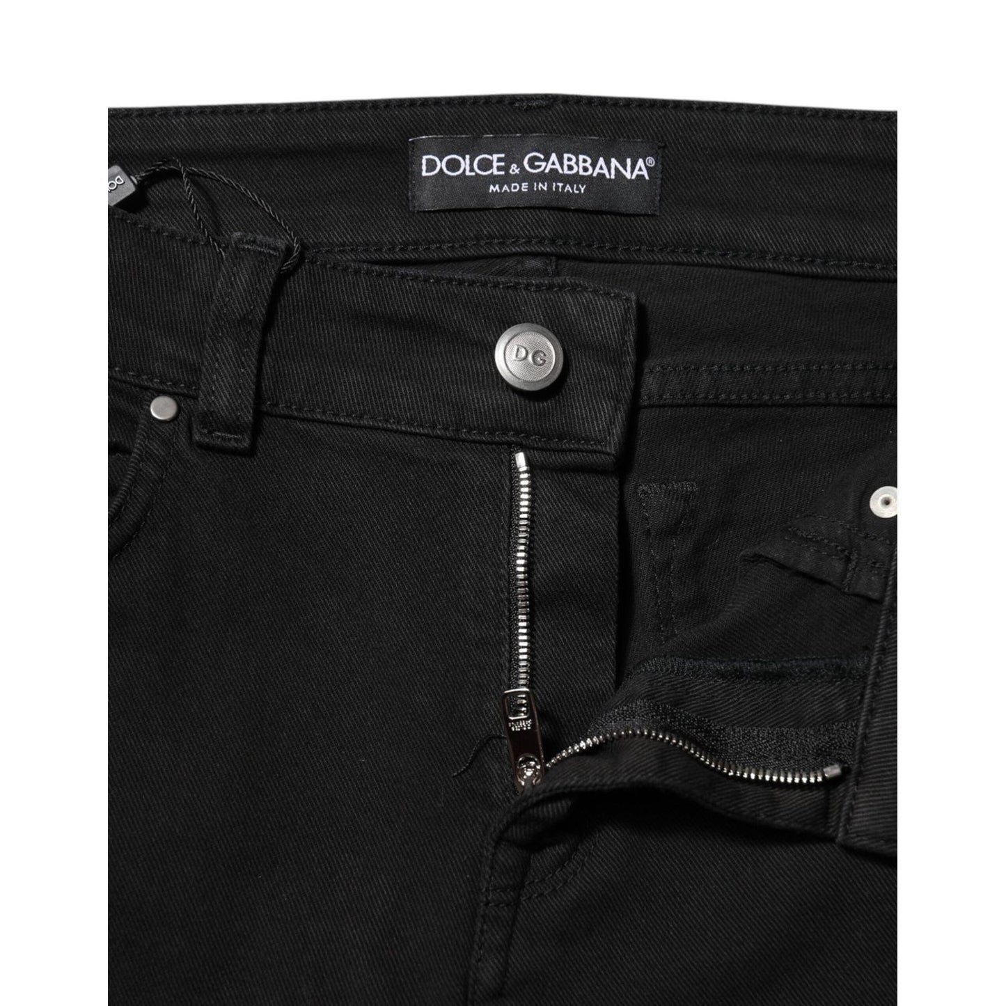 Dolce & Gabbana Black Cotton Logo Skinny Mid Waist Denim Jeans PAN75980-38