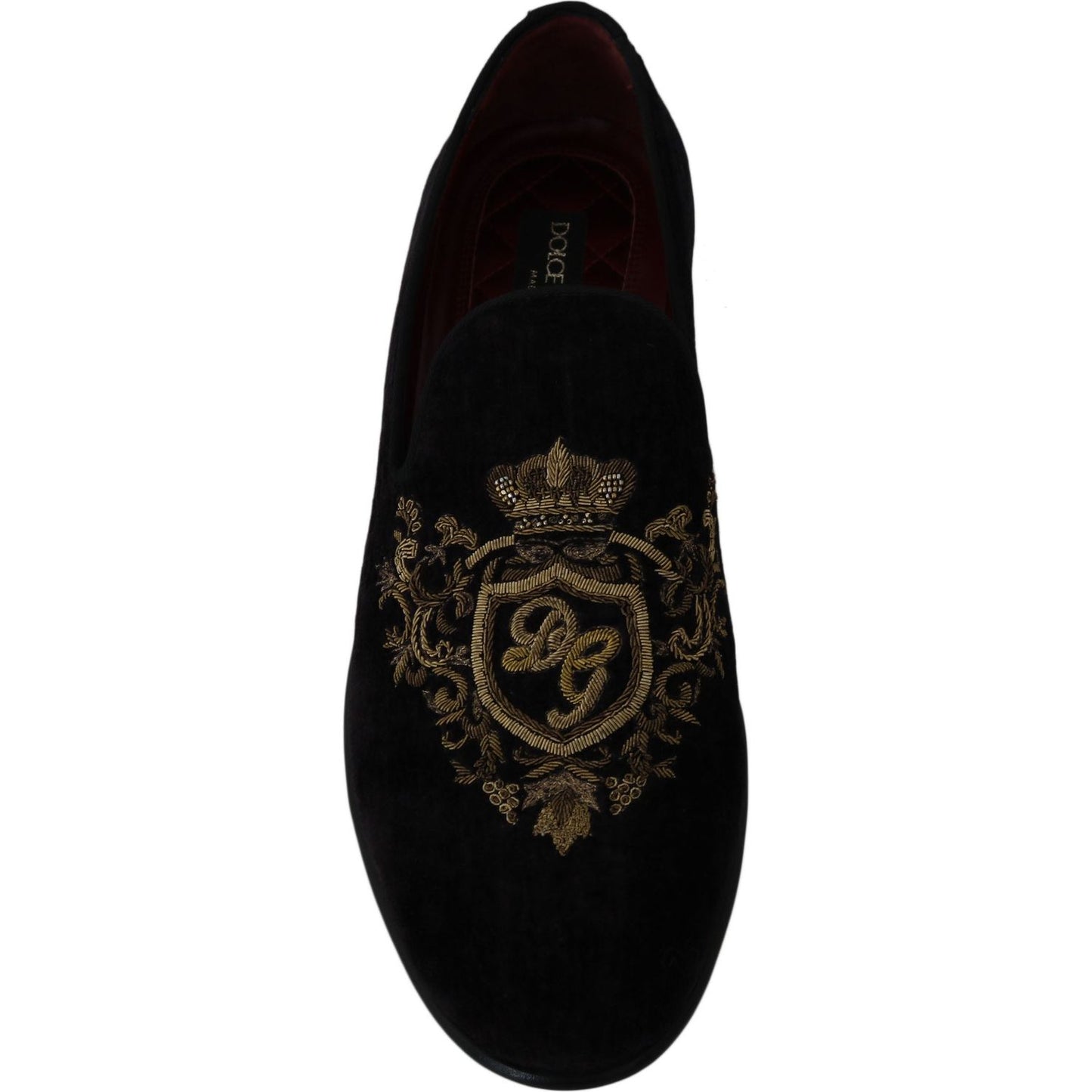 Dolce & Gabbana Elegant Black Loafers with Gold Crown Embroidery Dolce & Gabbana Black