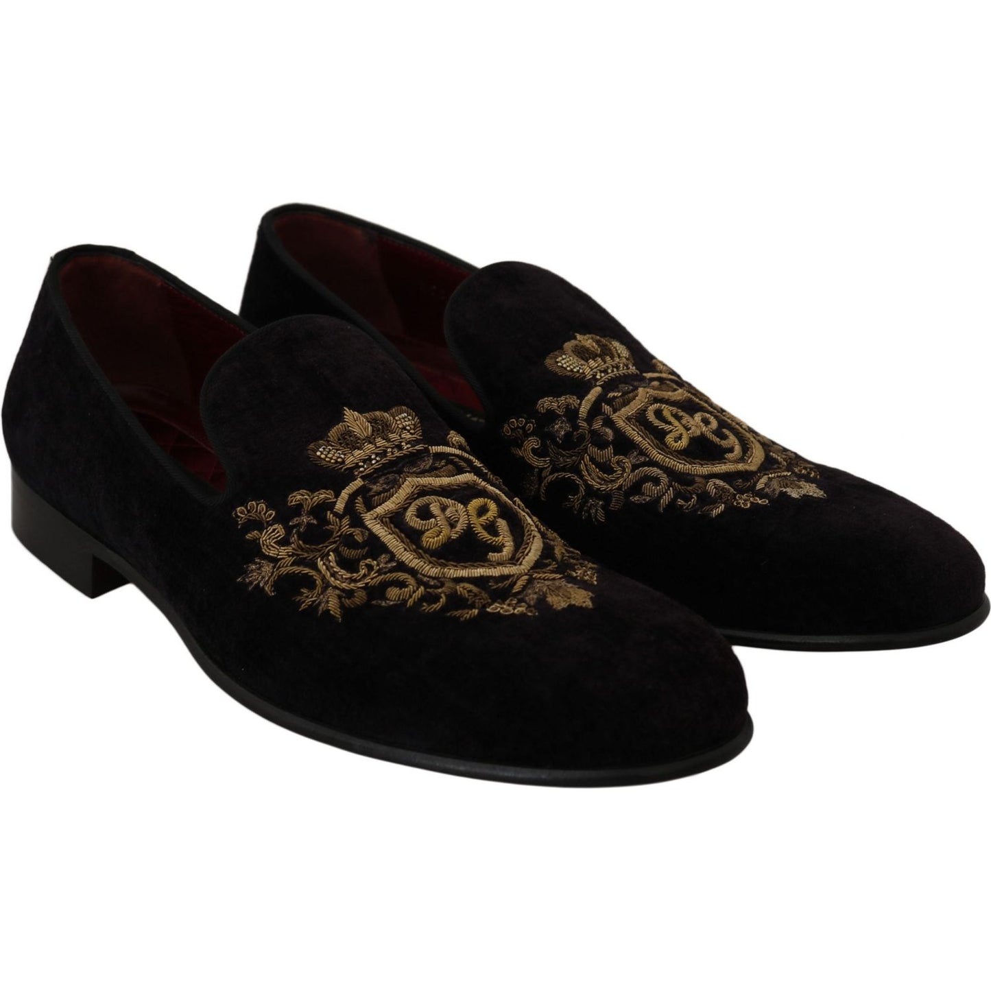 Dolce & Gabbana Elegant Black Loafers with Gold Crown Embroidery Dolce & Gabbana Black
