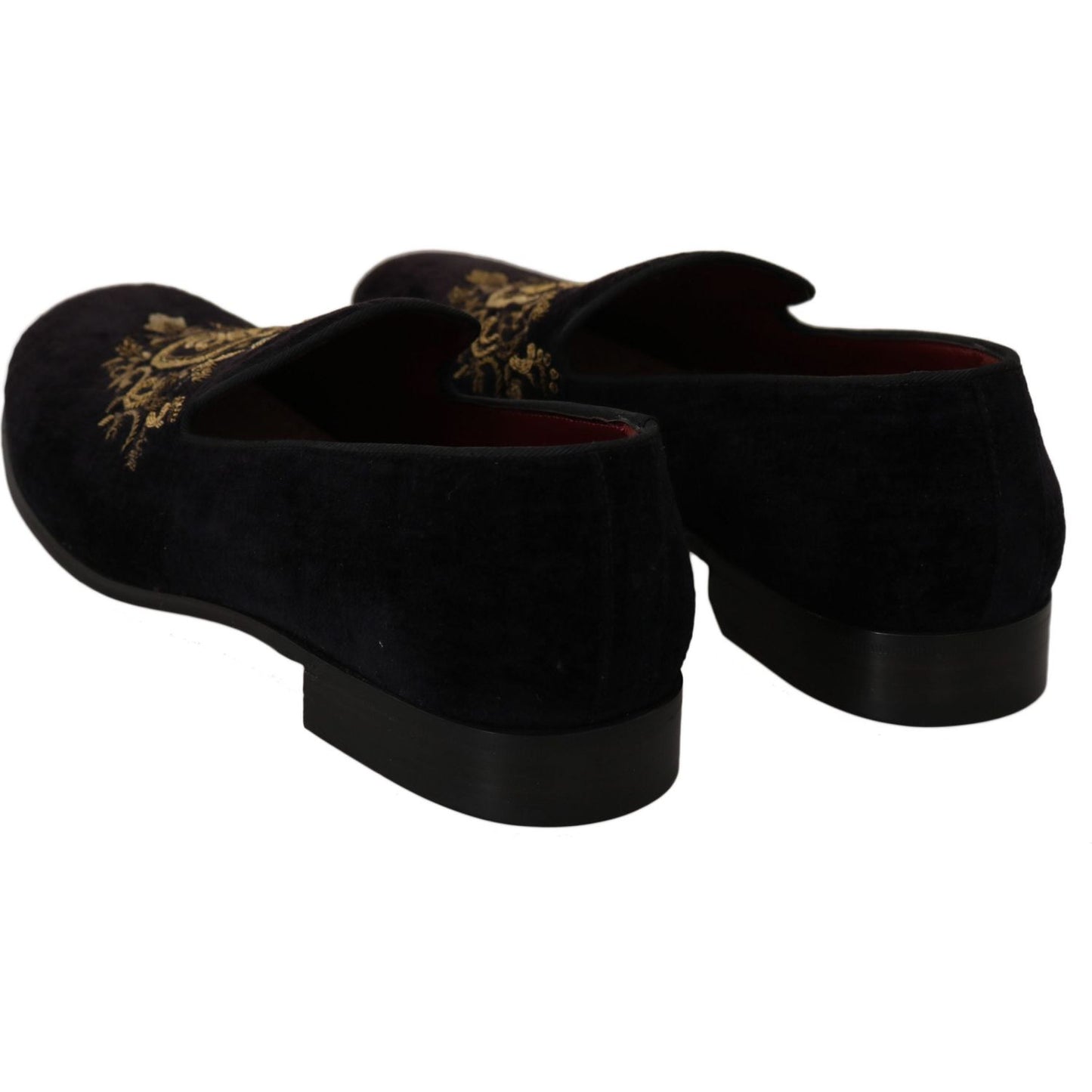 Dolce & Gabbana Elegant Black Loafers with Gold Crown Embroidery Dolce & Gabbana Black