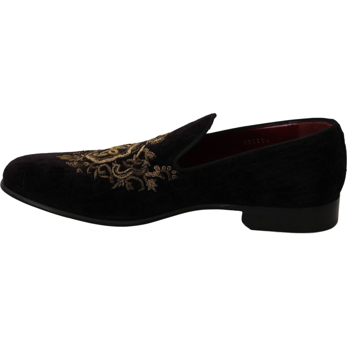 Dolce & Gabbana Elegant Black Loafers with Gold Crown Embroidery Dolce & Gabbana Black