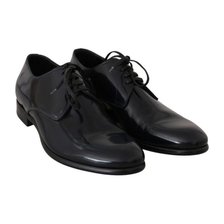 Dolce & Gabbana Elegant Dark Blue Leather Derby Shoes Dolce & Gabbana Black