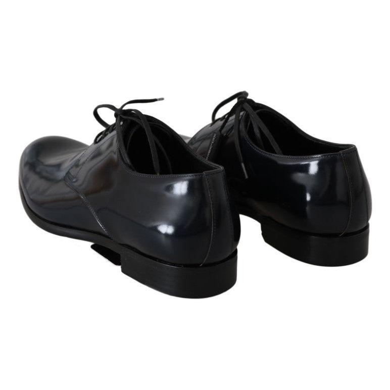 Dolce & Gabbana Elegant Dark Blue Leather Derby Shoes Dolce & Gabbana Black