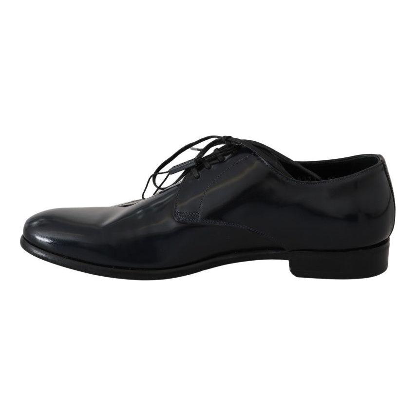 Dolce & Gabbana Elegant Dark Blue Leather Derby Shoes Dolce & Gabbana Black
