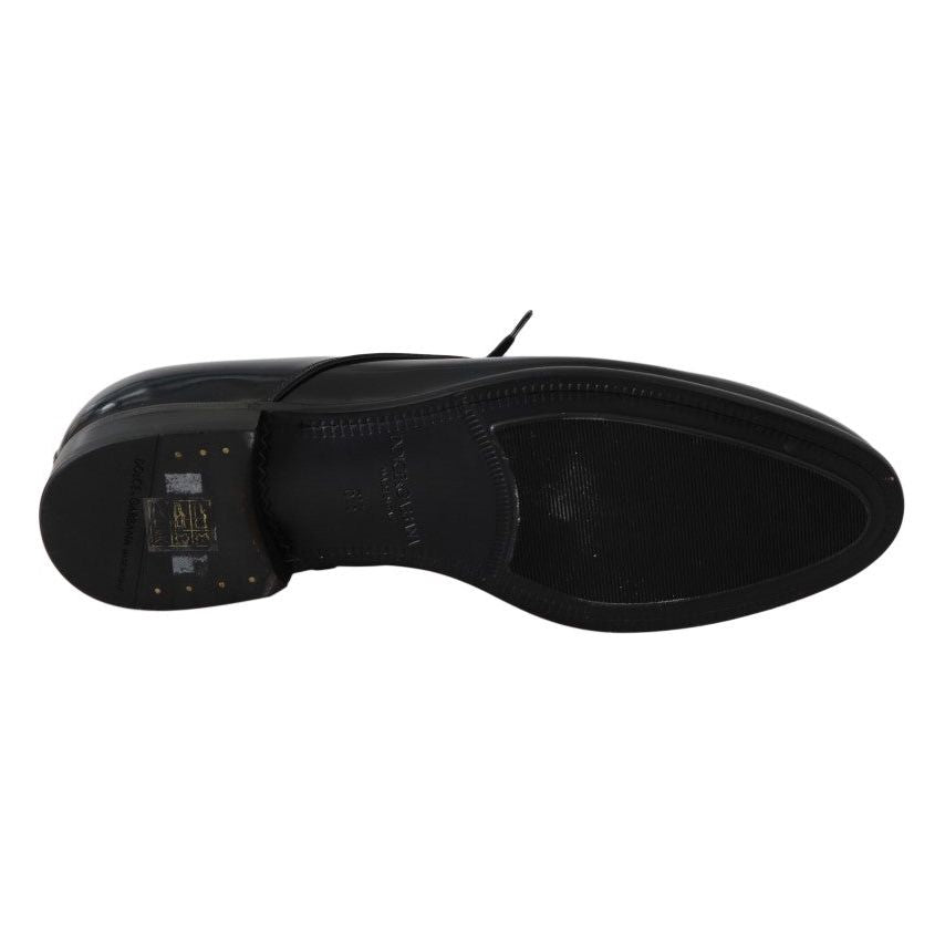 Dolce & Gabbana Elegant Dark Blue Leather Derby Shoes Dolce & Gabbana Black