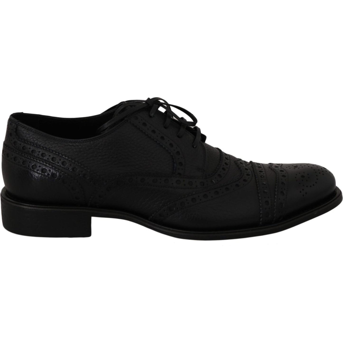Dolce & Gabbana Elegant Dark Blue Wingtip Derby Dress Shoes Dolce & Gabbana Black