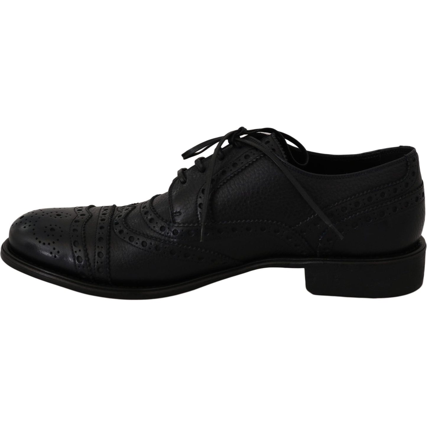 Dolce & Gabbana Elegant Dark Blue Wingtip Derby Dress Shoes Dolce & Gabbana Black