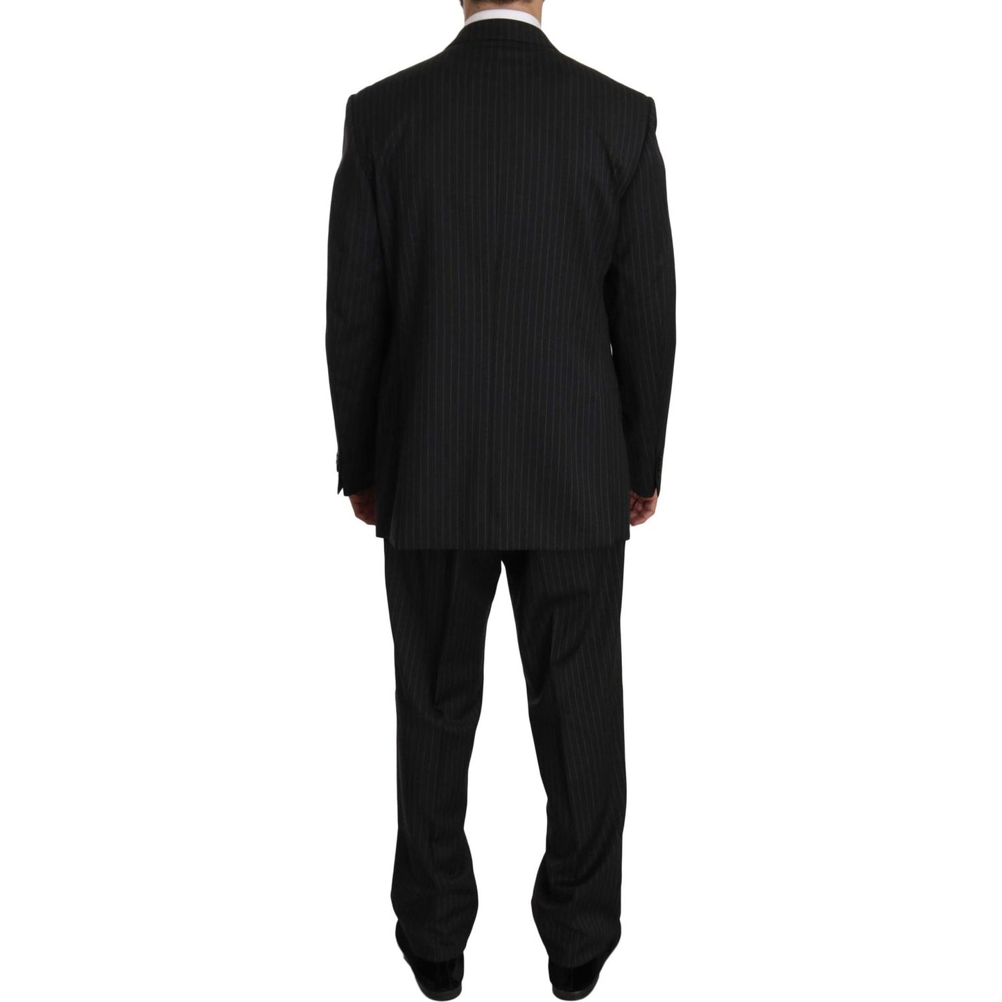 Z ZEGNA Black Striped Two Piece 3 Button 100% Wool Suit Suit