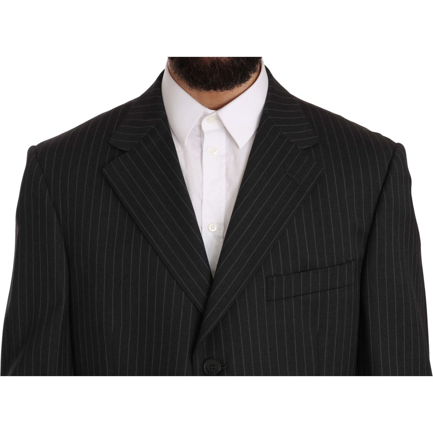 Z ZEGNA Black Striped Two Piece 3 Button 100% Wool Suit Suit