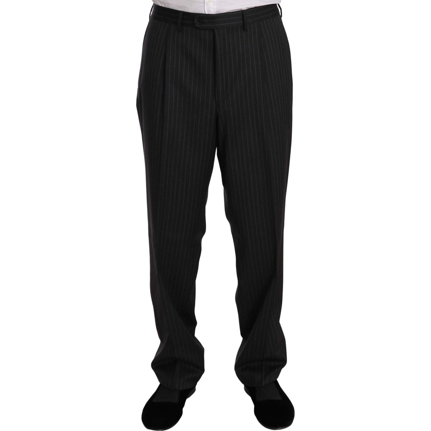 Z ZEGNA Black Striped Two Piece 3 Button 100% Wool Suit Suit