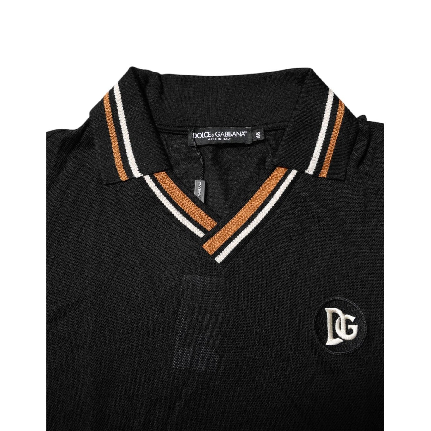 Dolce & Gabbana Black DG Silk Vneck Collared Men Polo T-shirt TSH90353-46