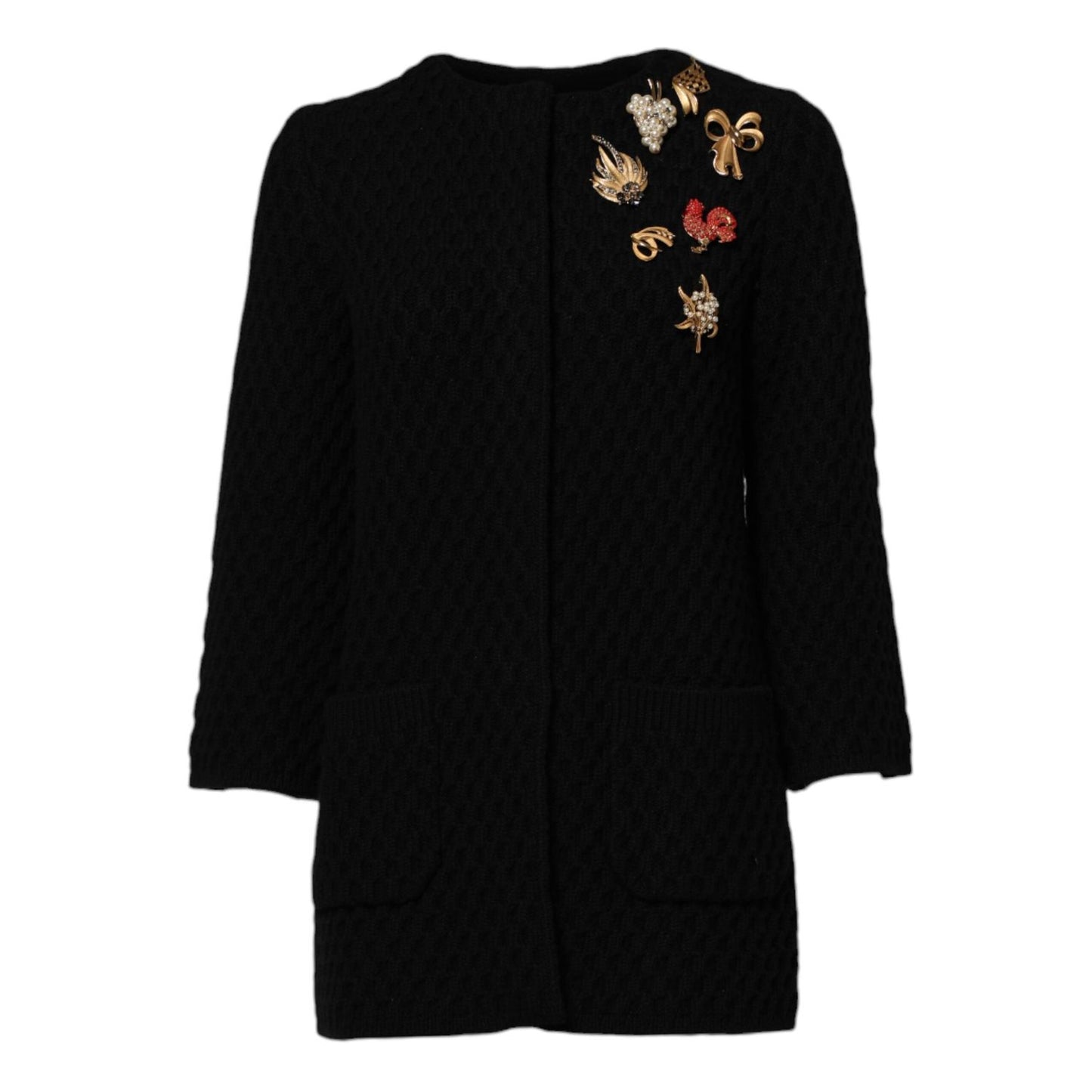 Dolce & Gabbana Black Cashmere Quilted Embellished Jacket JKT41404-36