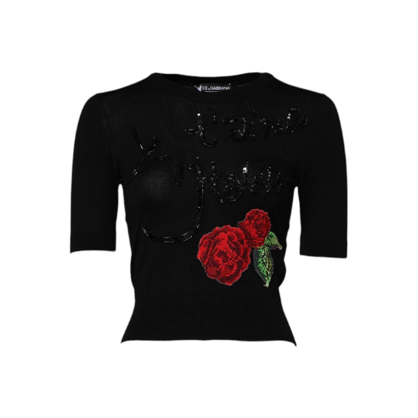 Dolce & Gabbana Black Rose Sequin Embellishments Blouse Top THS90415-36